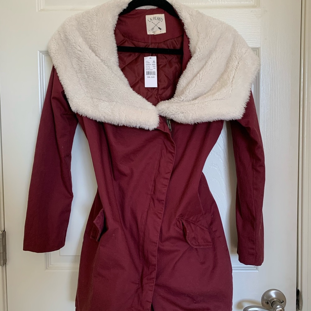 NEW LA Hearts Burgundy fur coat